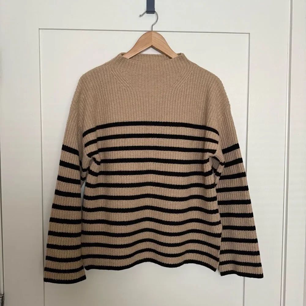 Rails Claudia Camel Ebony Stripe Sweater Womens Sz S Oversized Knit Mock Neck